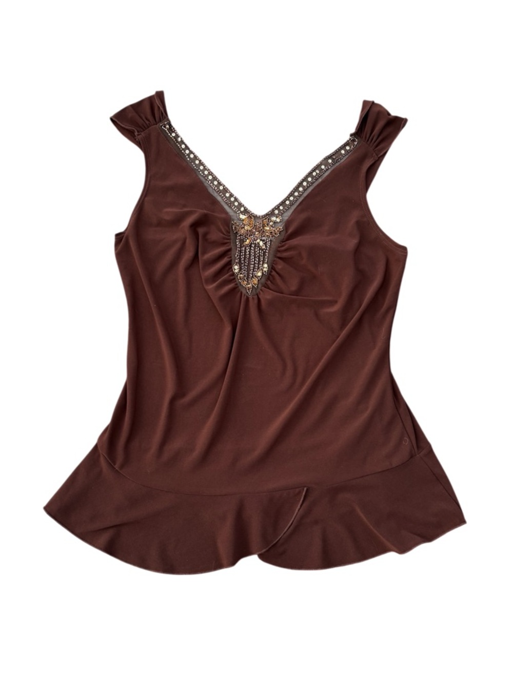 Y2K Fairycore Embellished Peplum Tank Top Brown Beaded